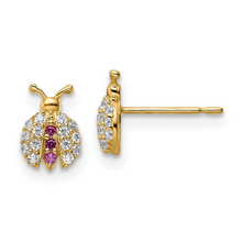 Load image into Gallery viewer, 14k Gold Red CZ Lady Bug Earrings