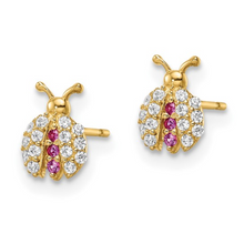 Load image into Gallery viewer, 14k Gold Red CZ Lady Bug Earrings