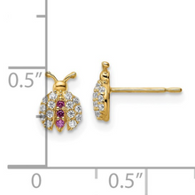 Load image into Gallery viewer, 14k Gold Red CZ Lady Bug Earrings