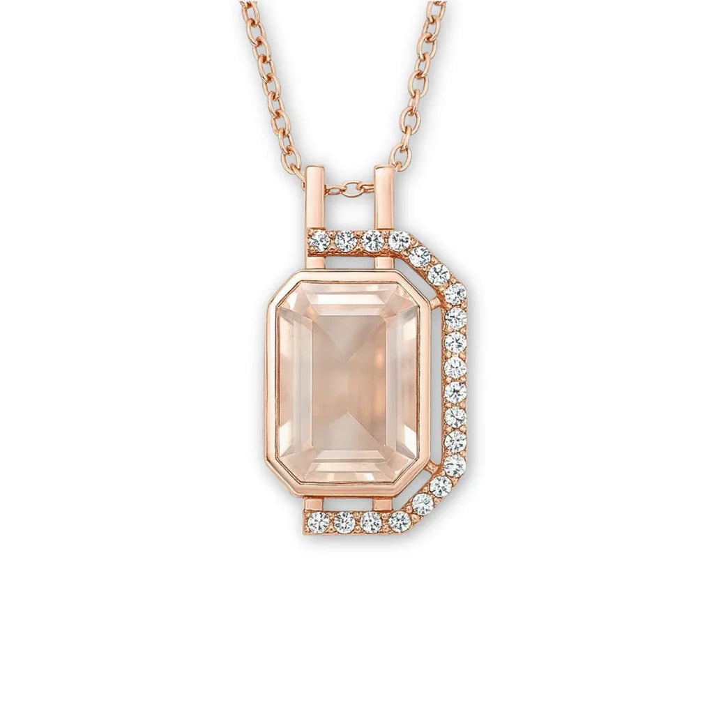 Pink Gold Rose Quartz Emerald Cut Pendant Necklace