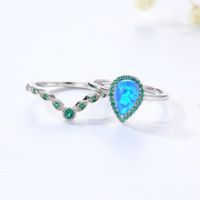 Load image into Gallery viewer,  Blue Opal Teardrop Stackable Ring Rhodium Plated 925 Sterling Silver October Birthday Gift  - FineColorJewels