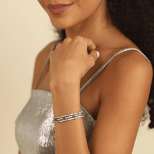Load image into Gallery viewer, Elegant model hand showcasing the intricate details of our silver bracelet Genuine Blue Sapphire Gemstone Bracelet September Birthstone Bracelet Gifts for Her Bridesmaid Gift 
