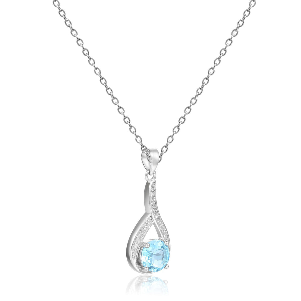 Blue Topaz Round Pendant Necklace - FineColorJewels