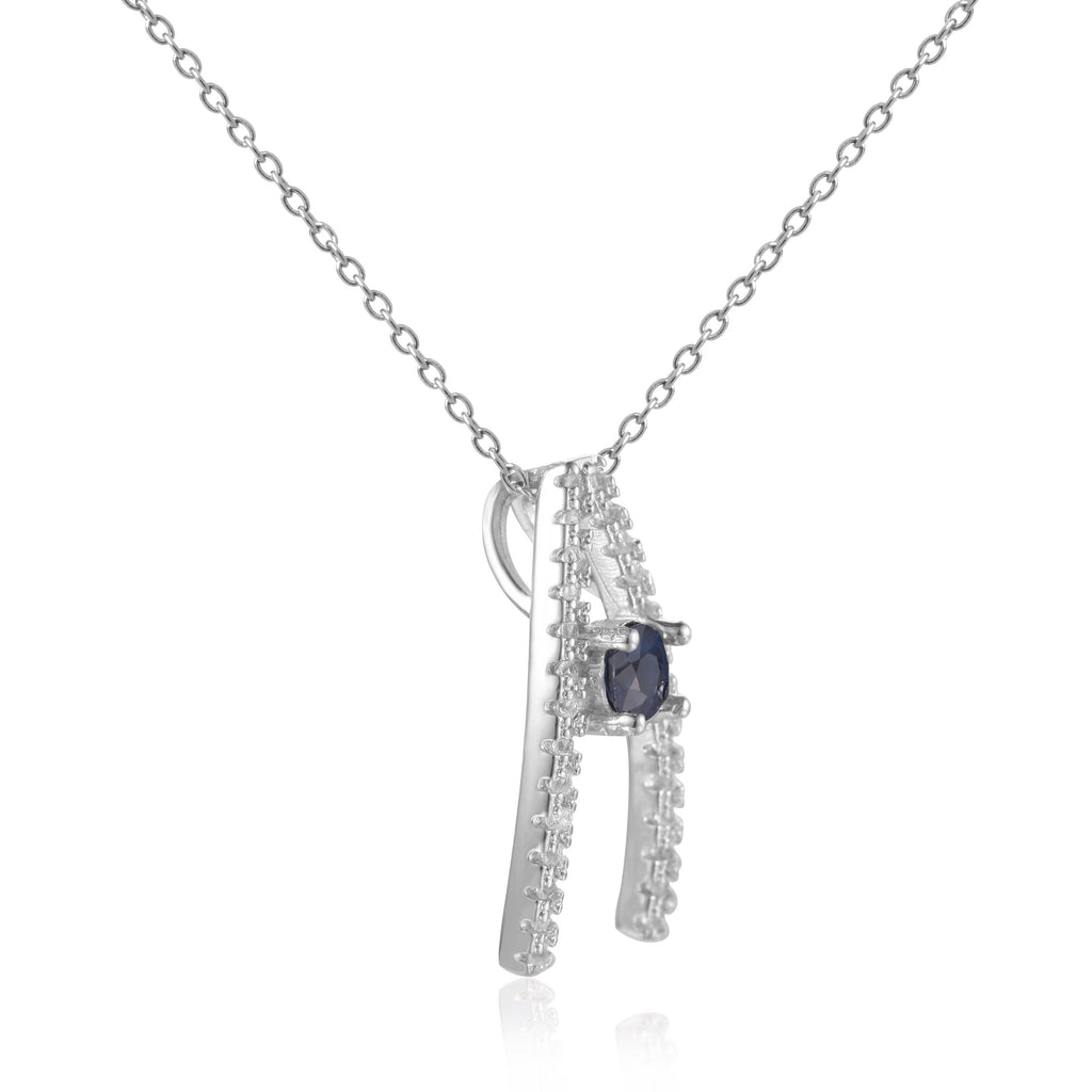 Blue Sapphire Letter "A" Round Shaped Necklace - FineColorJewels