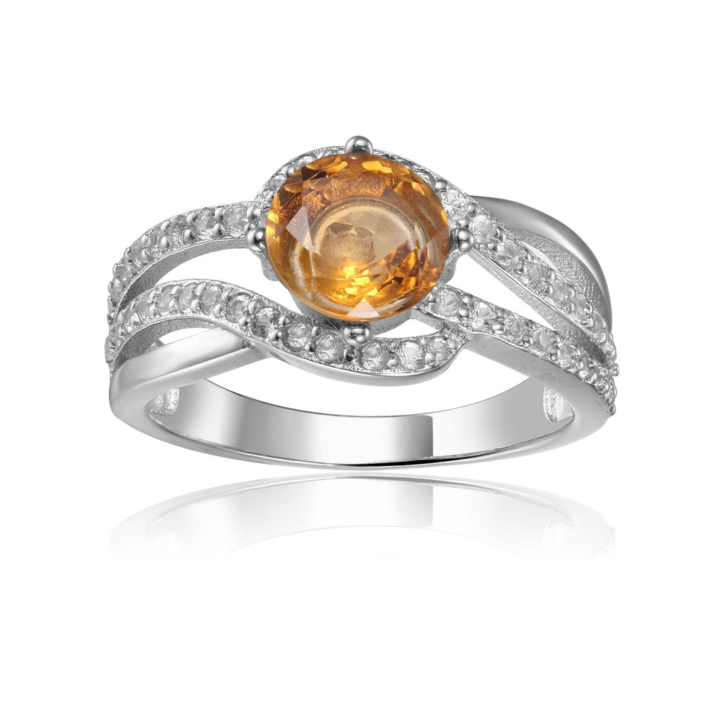Luxurious Round cut Natural Citrine Ring with White Sapphire - FineColorJewels