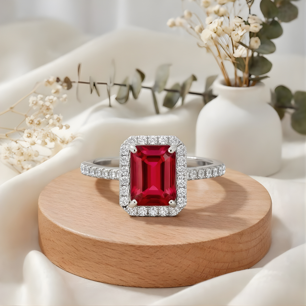 Lab Grown Ruby Octagon Ring