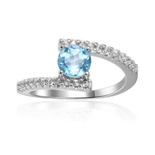 Load image into Gallery viewer, Elegant Natural Blue Topaz Round Shaped Ring with White Sapphire