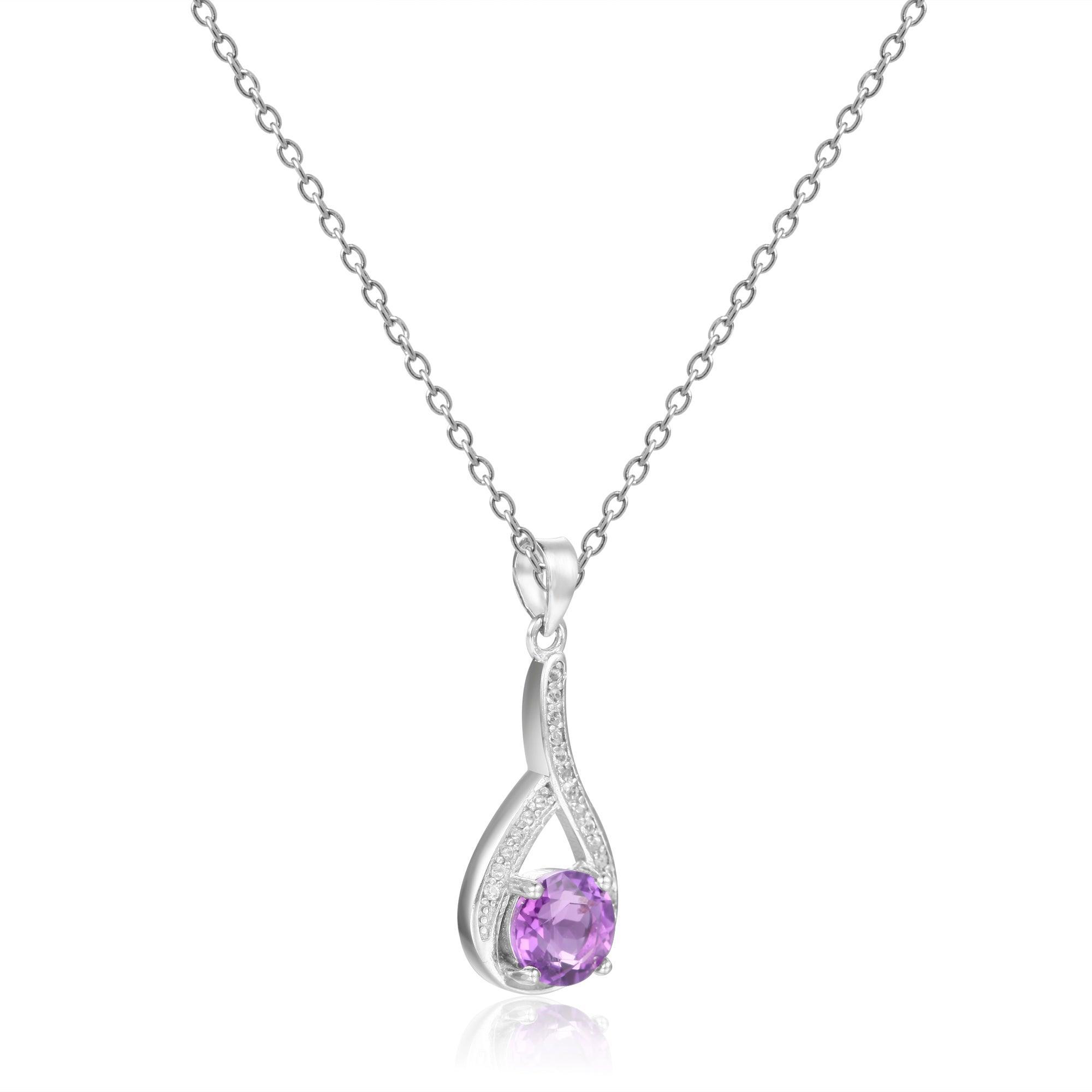 Amethyst Round Pendant Necklace - FineColorJewels