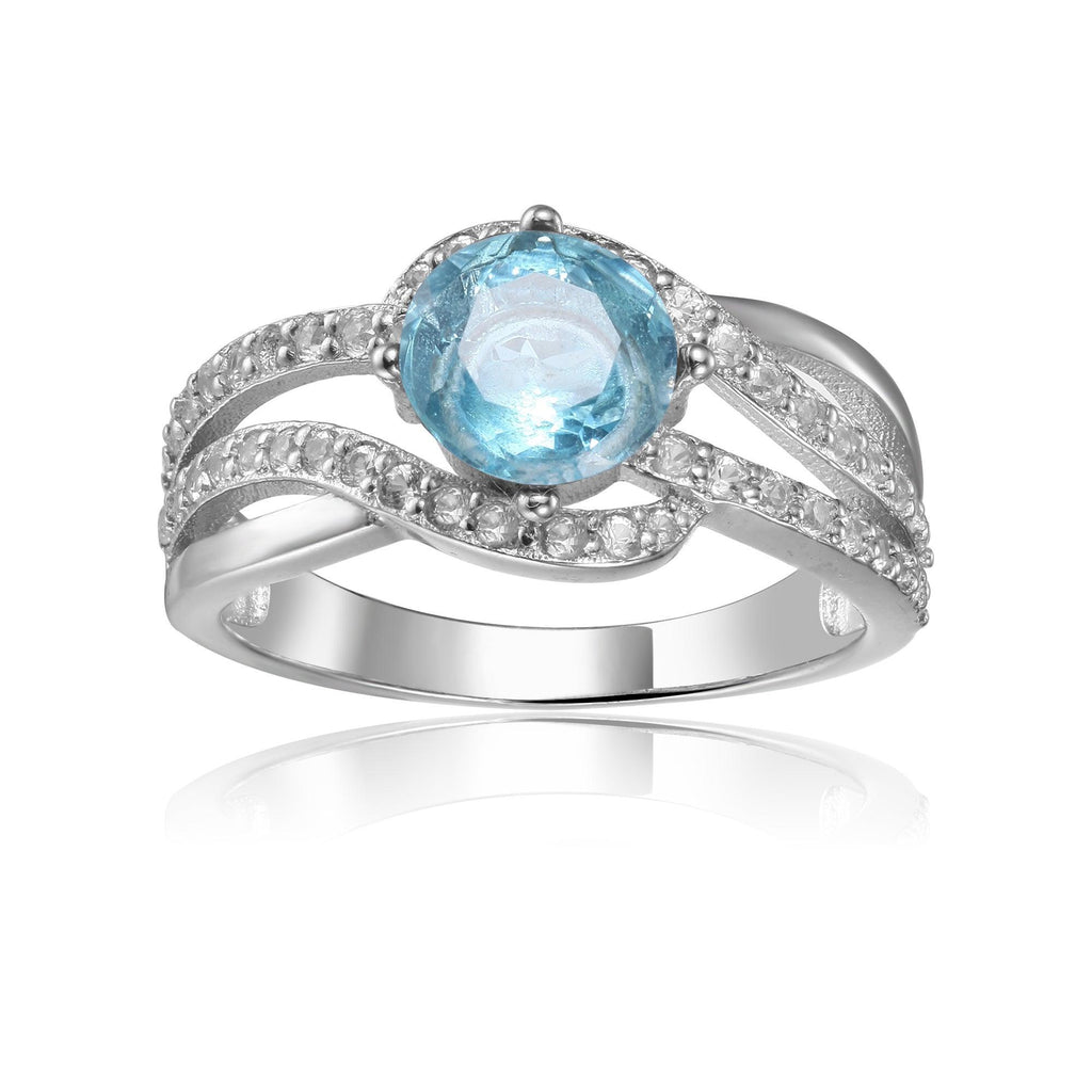Luxurious Round cut Natural Blue Topaz Ring with White Sapphire - FineColorJewels