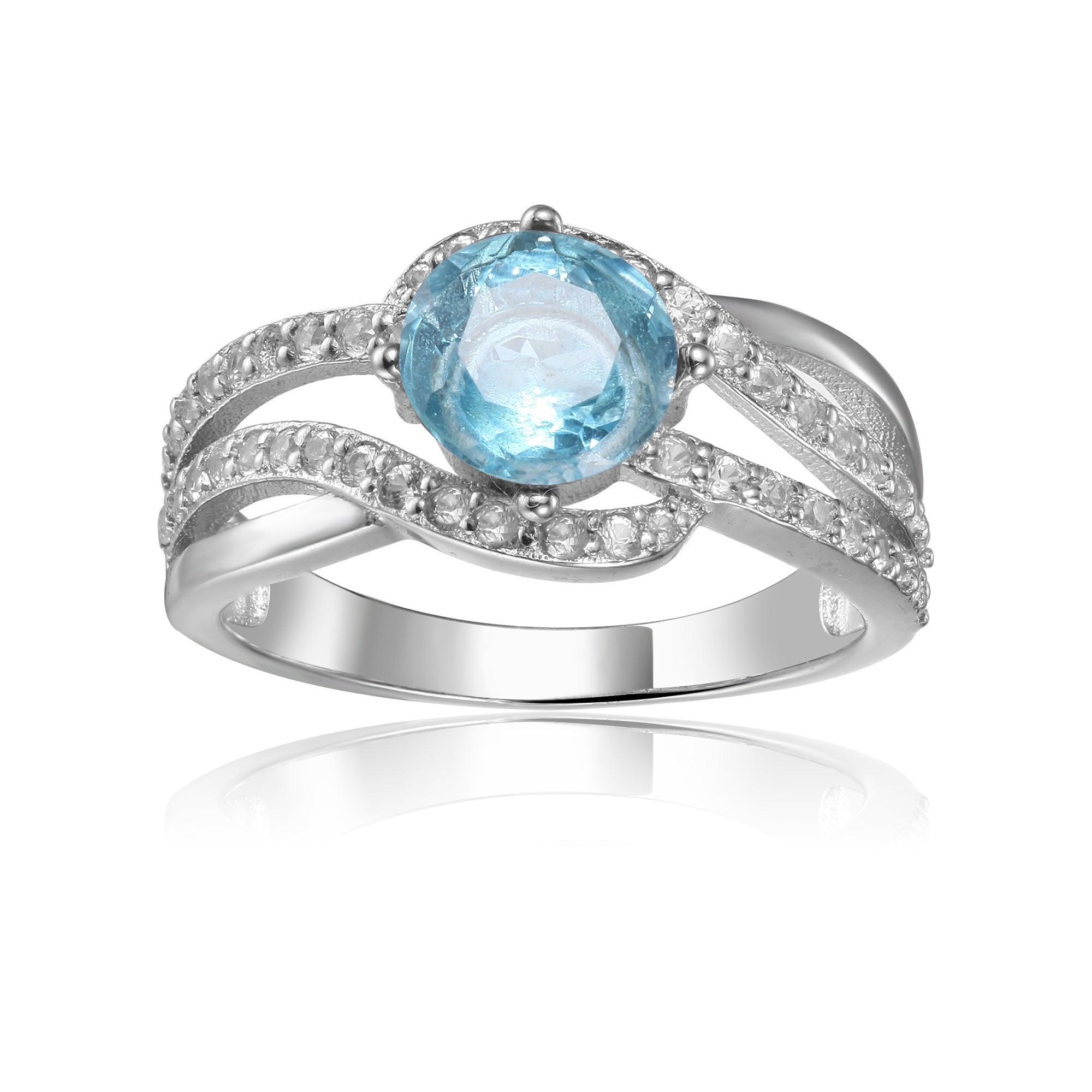 Luxurious Round cut Natural Blue Topaz Ring with White Sapphire - FineColorJewels