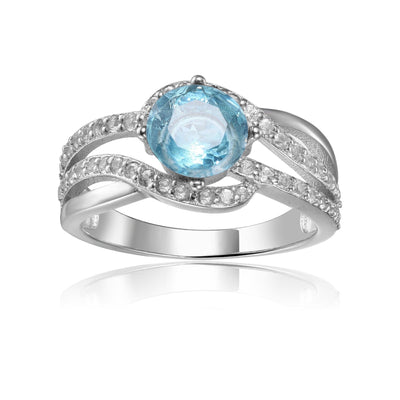 Luxurious Round cut Natural Blue Topaz Ring with White Sapphire - FineColorJewels