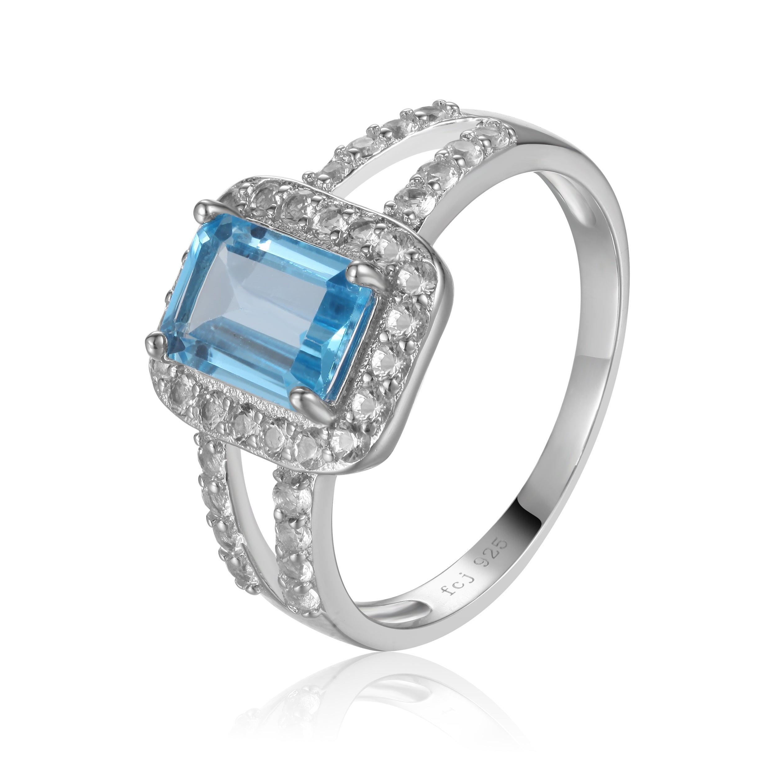 Sterling Silver Blue Topaz Ring accented with White Topaz - FineColorJewels