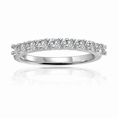  Round White Moissanite Half Eternity Ring Silver Ring - FineColorJewels