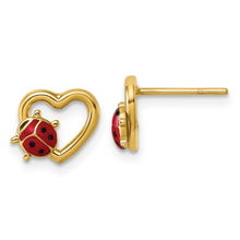 Load image into Gallery viewer, 14k Gold Ladybug Earrings on Heart