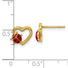 Load image into Gallery viewer, 14k Gold Ladybug Earrings on Heart