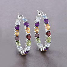 Load image into Gallery viewer, Multi Stone Hoop Earrings