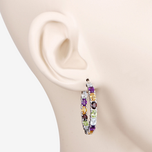 Load image into Gallery viewer, Multi Stone Hoop Earrings