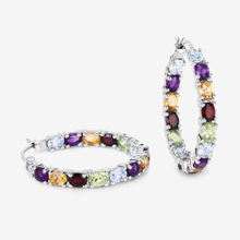 Load image into Gallery viewer, Multi Stone Hoop Earrings