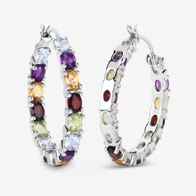Load image into Gallery viewer, Multi Stone Hoop Earrings