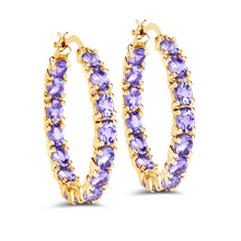 Load image into Gallery viewer, 14k Gold Plated Tanzanite Hoop Earrings