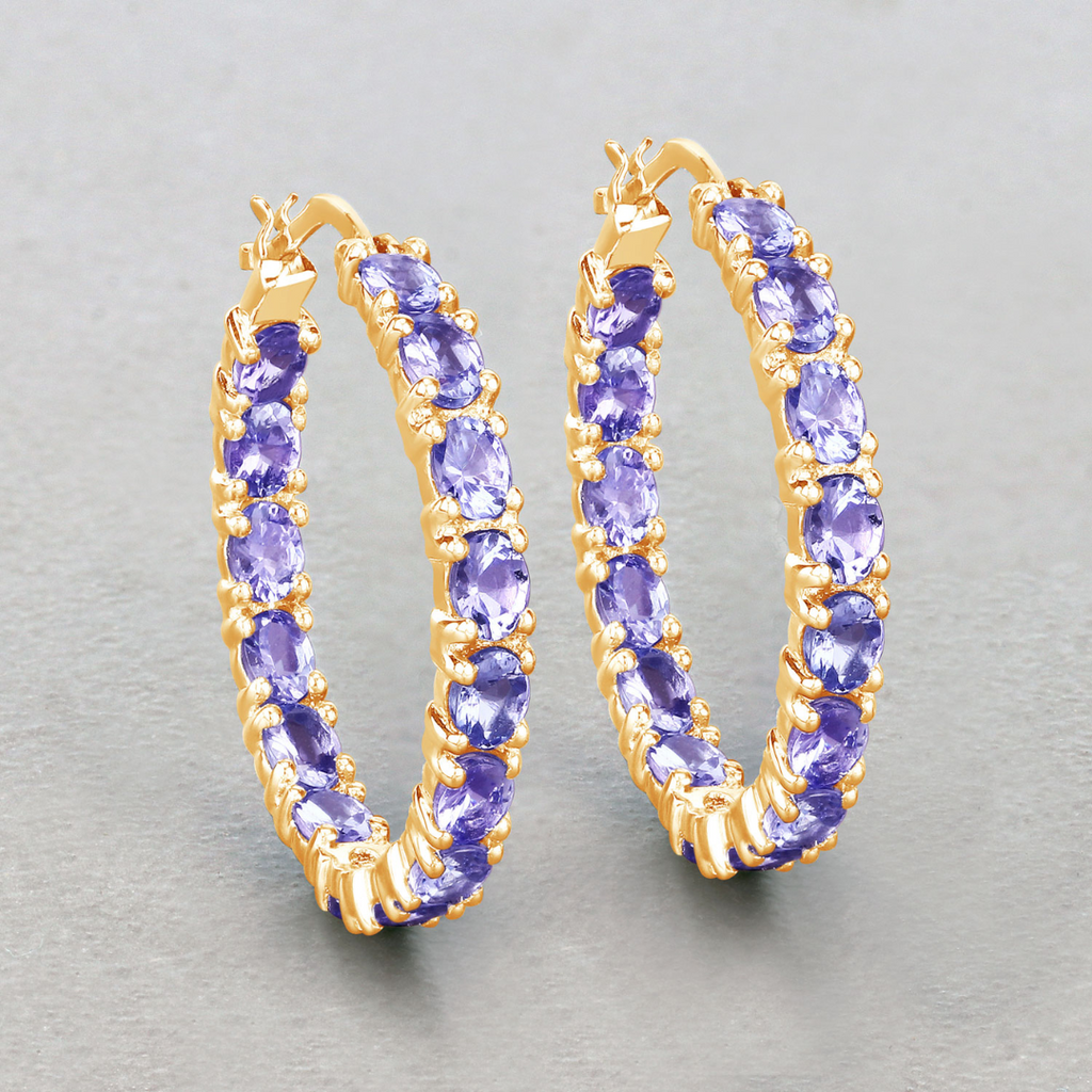 14k Gold Plated Tanzanite Hoop Earrings
