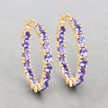 Load image into Gallery viewer, 14k Gold Plated Tanzanite Hoop Earrings