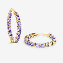 Load image into Gallery viewer, 14k Gold Plated Tanzanite Hoop Earrings