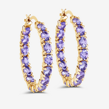 Load image into Gallery viewer, 14k Gold Plated Tanzanite Hoop Earrings
