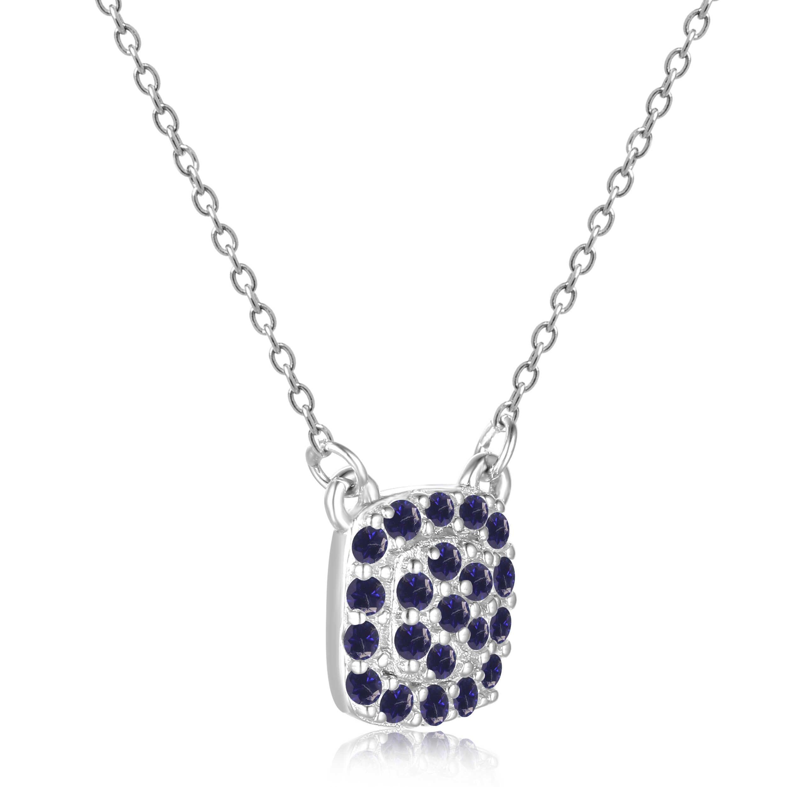 Silver Sapphire Cluster Pendant Women Sapphire Necklace Blue Sapphire Encrusted Pendant Necklace - FineColorJewels