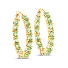 Load image into Gallery viewer, 14k Gold Plated Peridot Hoop Earrings