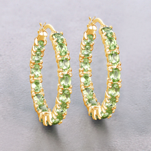 Load image into Gallery viewer, 14k Gold Plated Peridot Hoop Earrings