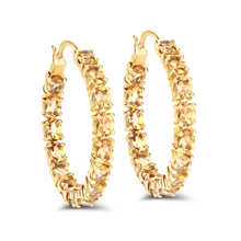 Load image into Gallery viewer, 14k Gold Plated Citrine Hoop Earrings