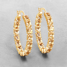 Load image into Gallery viewer, 14k Gold Plated Citrine Hoop Earrings
