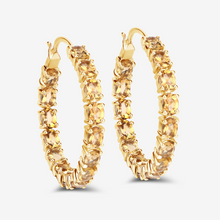 Load image into Gallery viewer, 14k Gold Plated Citrine Hoop Earrings