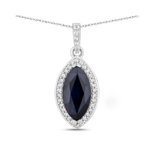 Load image into Gallery viewer, Genuine 10K Blue Sapphire and Diamond Marquise Pendant