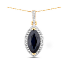 Load image into Gallery viewer, Genuine 10K Blue Sapphire and Diamond Marquise Pendant