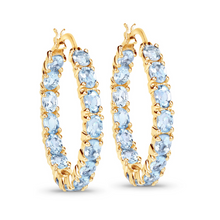Load image into Gallery viewer, 14k Gold Plated Blue Topaz Hoop Earrings