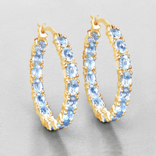 Load image into Gallery viewer, 14k Gold Plated Blue Topaz Hoop Earrings