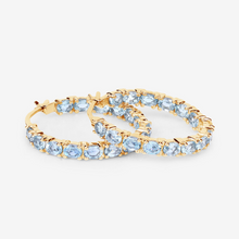 Load image into Gallery viewer, 14k Gold Plated Blue Topaz Hoop Earrings
