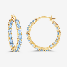 Load image into Gallery viewer, 14k Gold Plated Blue Topaz Hoop Earrings