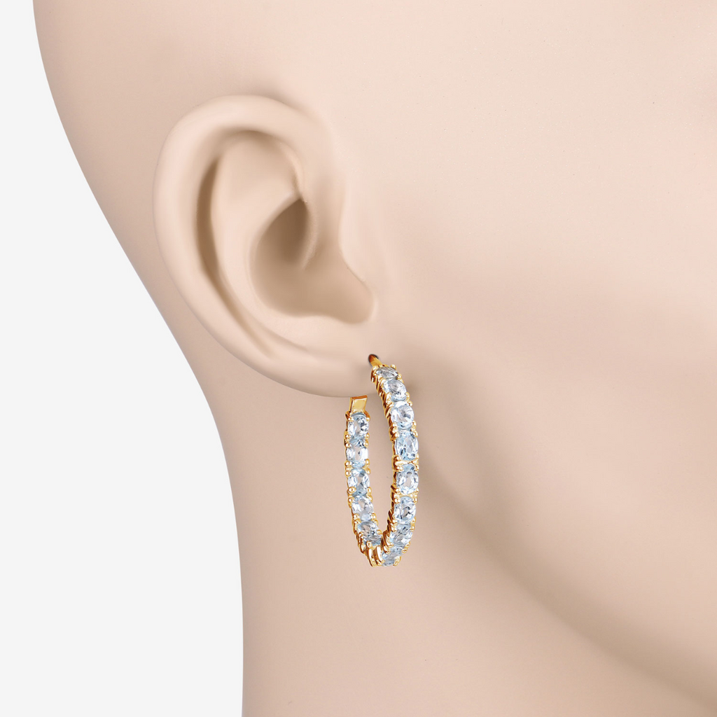 14k Gold Plated Blue Topaz Hoop Earrings