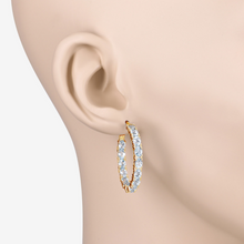 Load image into Gallery viewer, 14k Gold Plated Blue Topaz Hoop Earrings