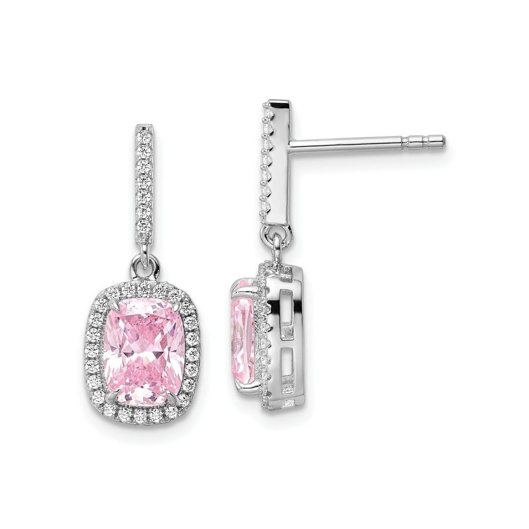 Pink and White Cubic Zirconia Dangle Halo Earrings