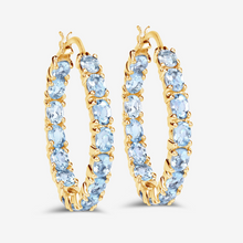 Load image into Gallery viewer, 14k Gold Plated Blue Topaz Hoop Earrings