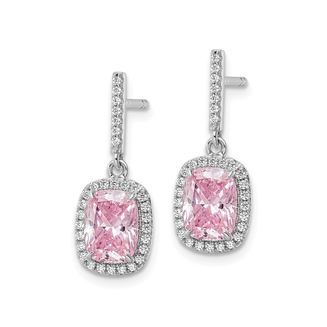 Pink and White Cubic Zirconia Dangle Halo Earrings