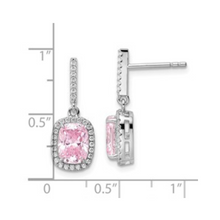 Load image into Gallery viewer, Pink and White Cubic Zirconia Dangle Halo Earrings