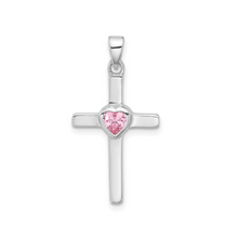 Load image into Gallery viewer, Pink Heart Cubic Zirconia Cross Pendant