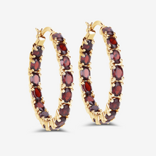 Load image into Gallery viewer, Sterling Silver Garnet Hoop Earrings