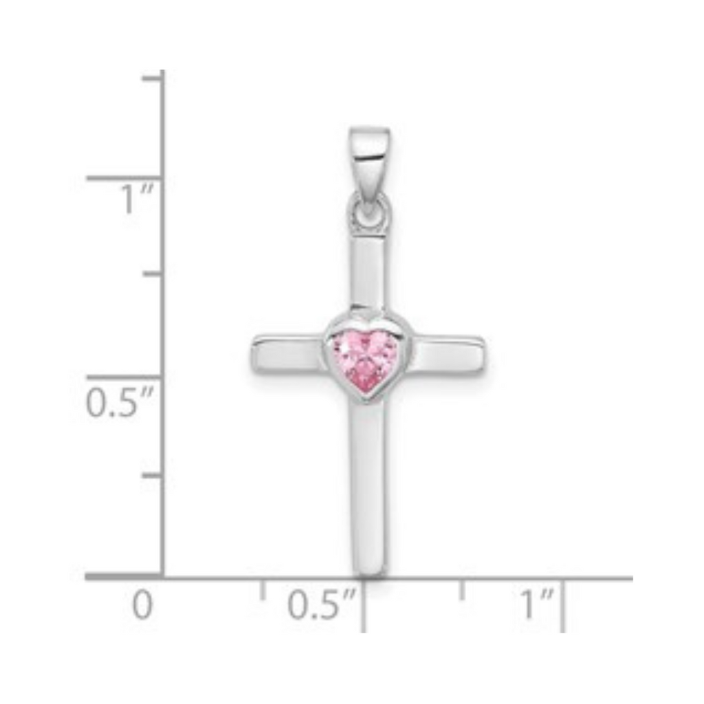 Pink Heart Cubic Zirconia Cross Pendant