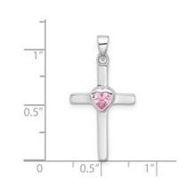 Load image into Gallery viewer, Pink Heart Cubic Zirconia Cross Pendant